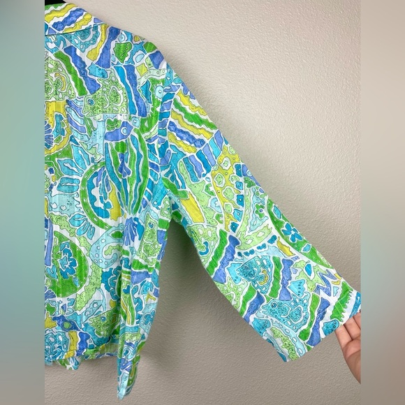 VTG Alfred Dunner Women's 14P Semi Sheer Colorful Fish Print Blouse Roll Tab - Picture 10 of 11